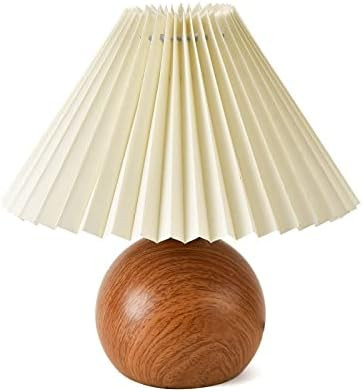 Small Pleated Table Lamp, Modern Bedside Nightstand Lamp with Beige Lampshade, Metal Base Cute La... | Amazon (US)