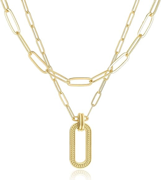 O.SECERT Gold Paperclip Chain Necklace Layered Necklaces for Women Dainty 18K Gold Choker Layerin... | Amazon (US)