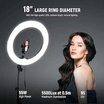 NEEWER Ring Light 18inch Kit: 55W 5600K Professional LED with Stand and Phone Holder, Soft Tube &... | Amazon (US)