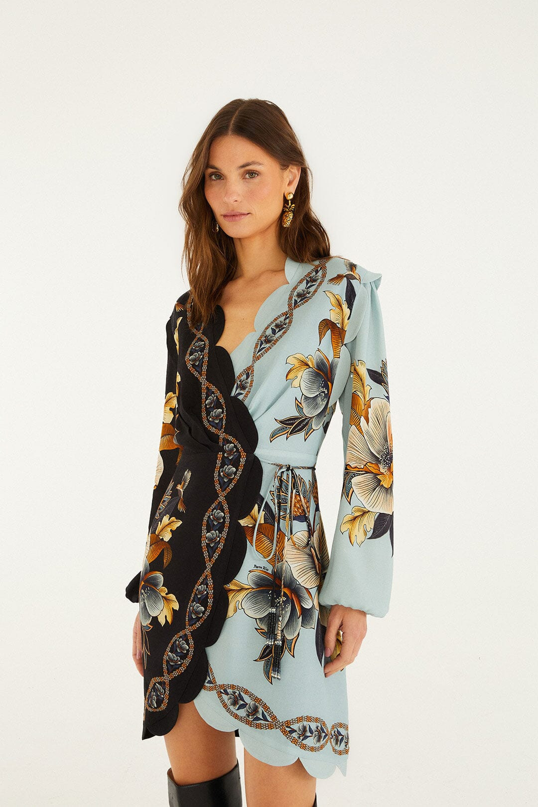 Mixed Snake Garden Wrap Wavy Mini Dress, SNAKE GARDEN MIX / XXS | FarmRio (US)