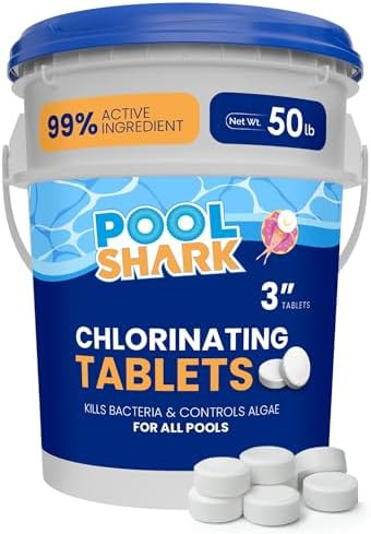 Pool Shark Swimming Pool Chlorine Tablets - 3-Inch Chlorine Tablets - Slow-Dissolving 90% Active ... | Amazon (US)