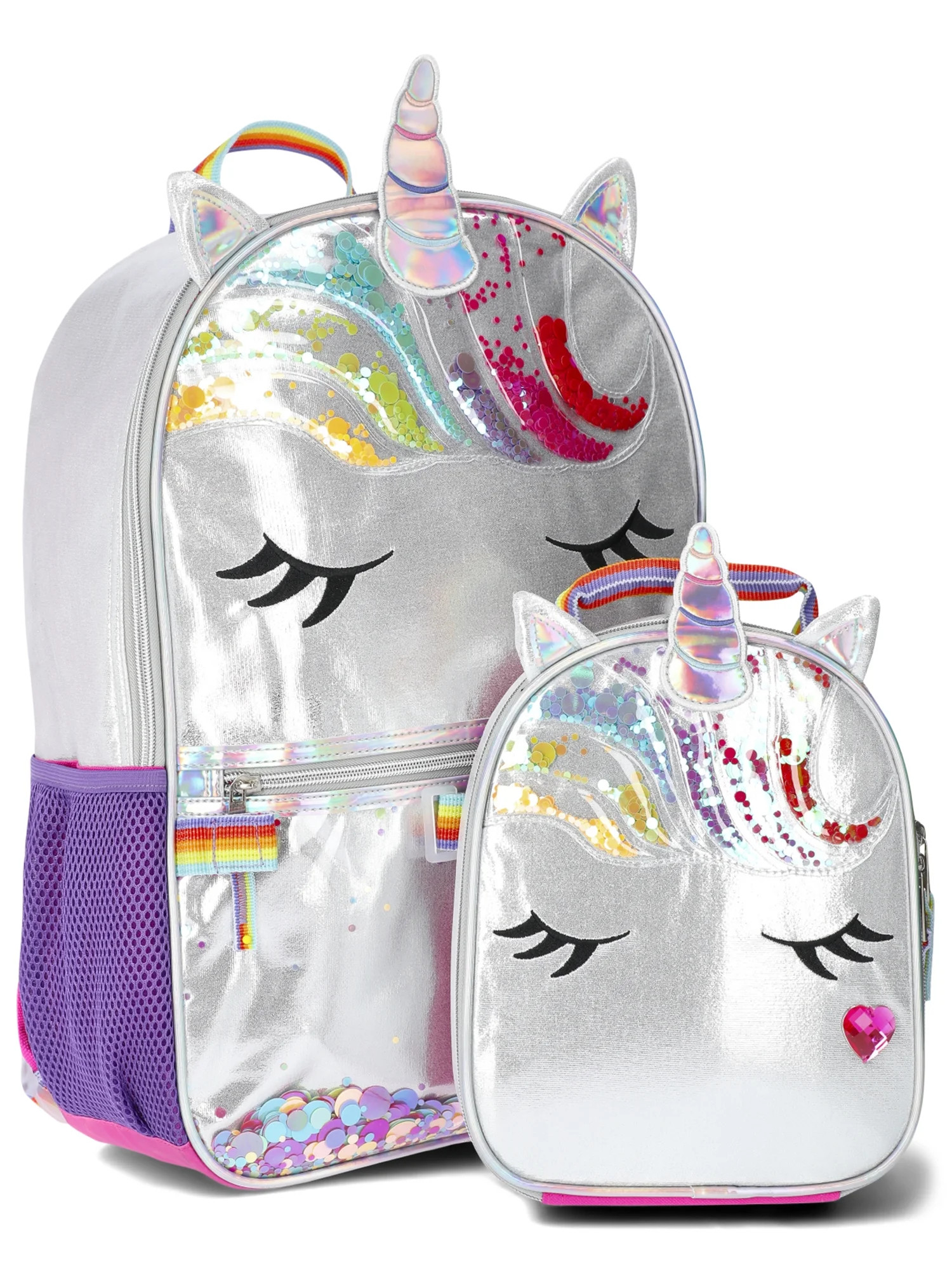 Wonder Nation Critters Mane Event Girls 17" Rainbow Unicorn Backpack and Lunch Bag 2-Piece Set, S... | Walmart (US)