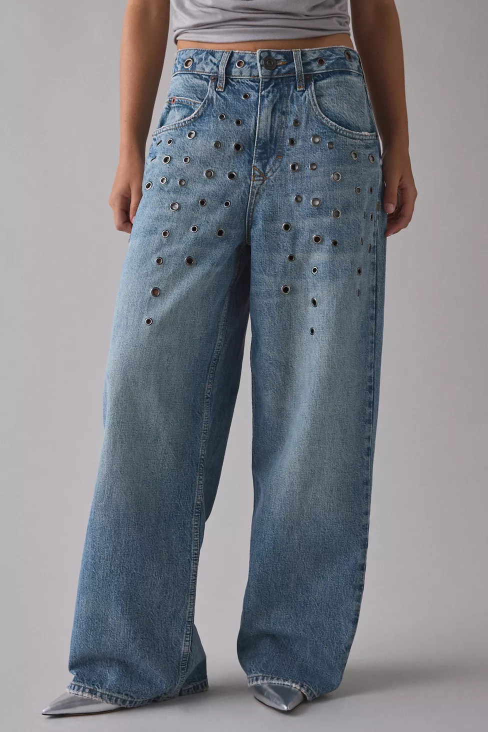 BDG Jaya Studded Eyelet Cutout Baggy Boyfriend Jeans | Urban Outfitters (US and RoW)