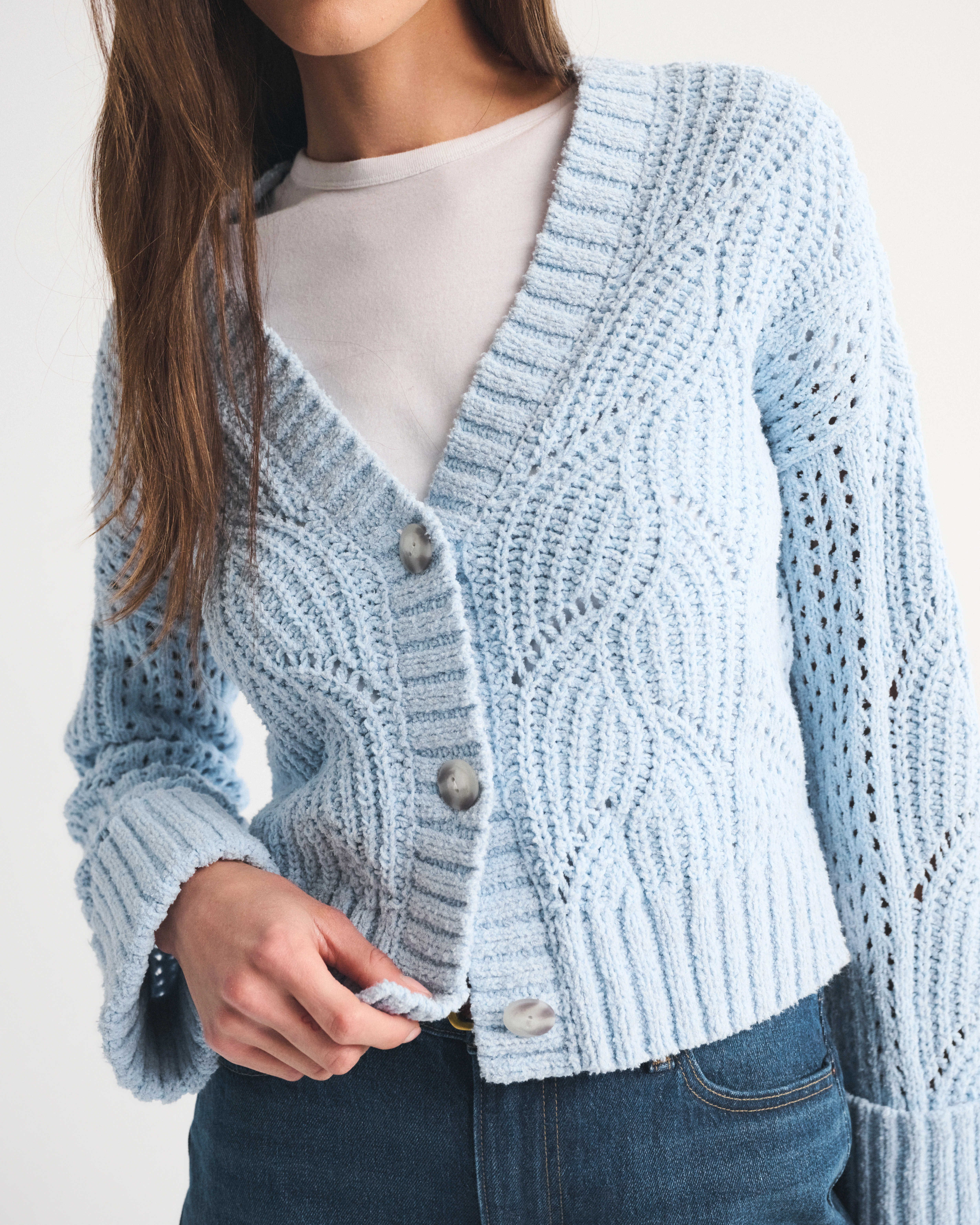 Textural Stitch V-Neck Cardigan | Abercrombie & Fitch (US)