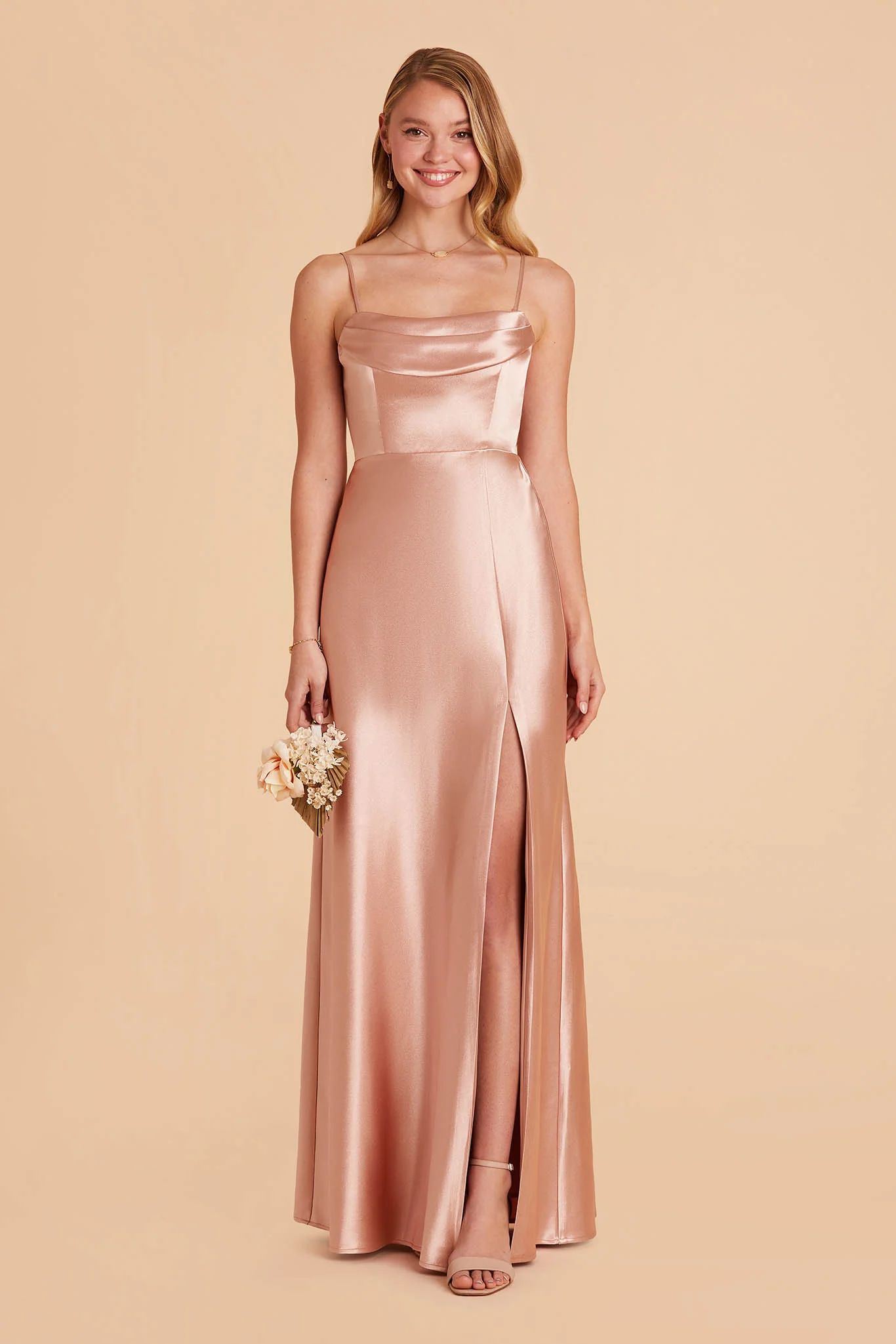 Mia Shiny Satin Convertible Dress - Rose Gold | Birdy Grey