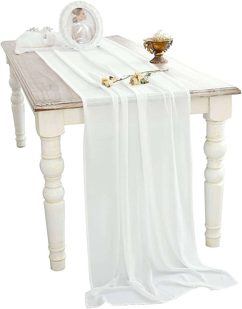 SHERWAY 27 x 216 Inch White Chiffon Wedding Table Runner, Extra Long 18FT White Tablecloth Table ... | Amazon (US)