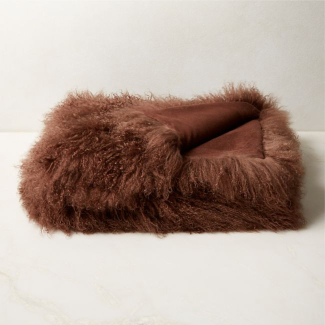 Mongolian Brown Sheepskin Fur Throw Blanket | CB2