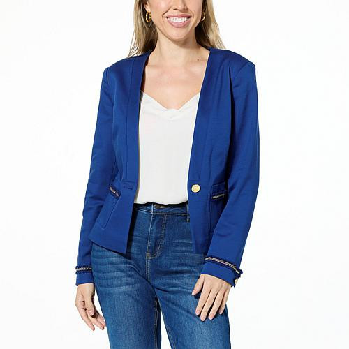 G by Giuliana Black Label Embellished Blazer - Blue - Size Medium | HSN