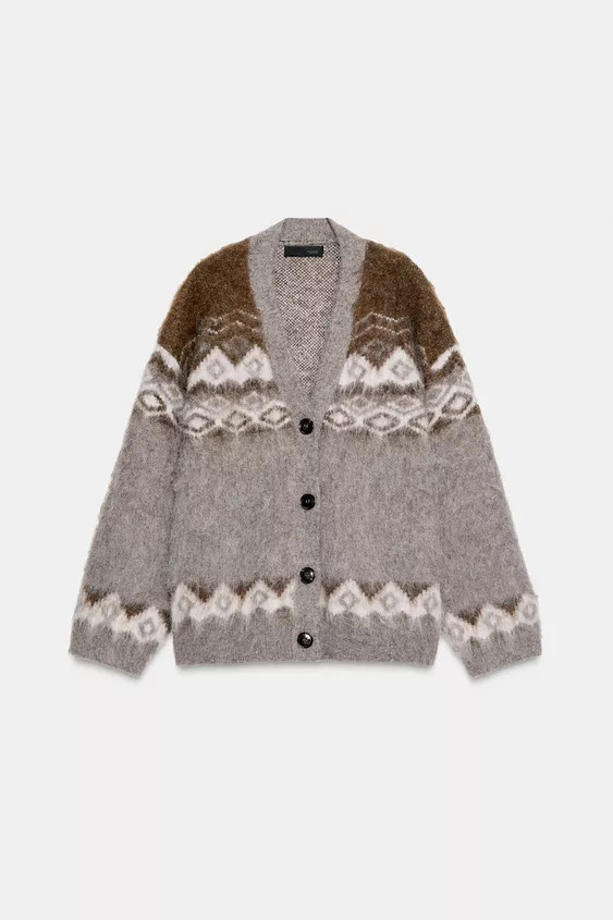 BRUSHED EFFECT JACQUARD CARDIGAN | Zara US