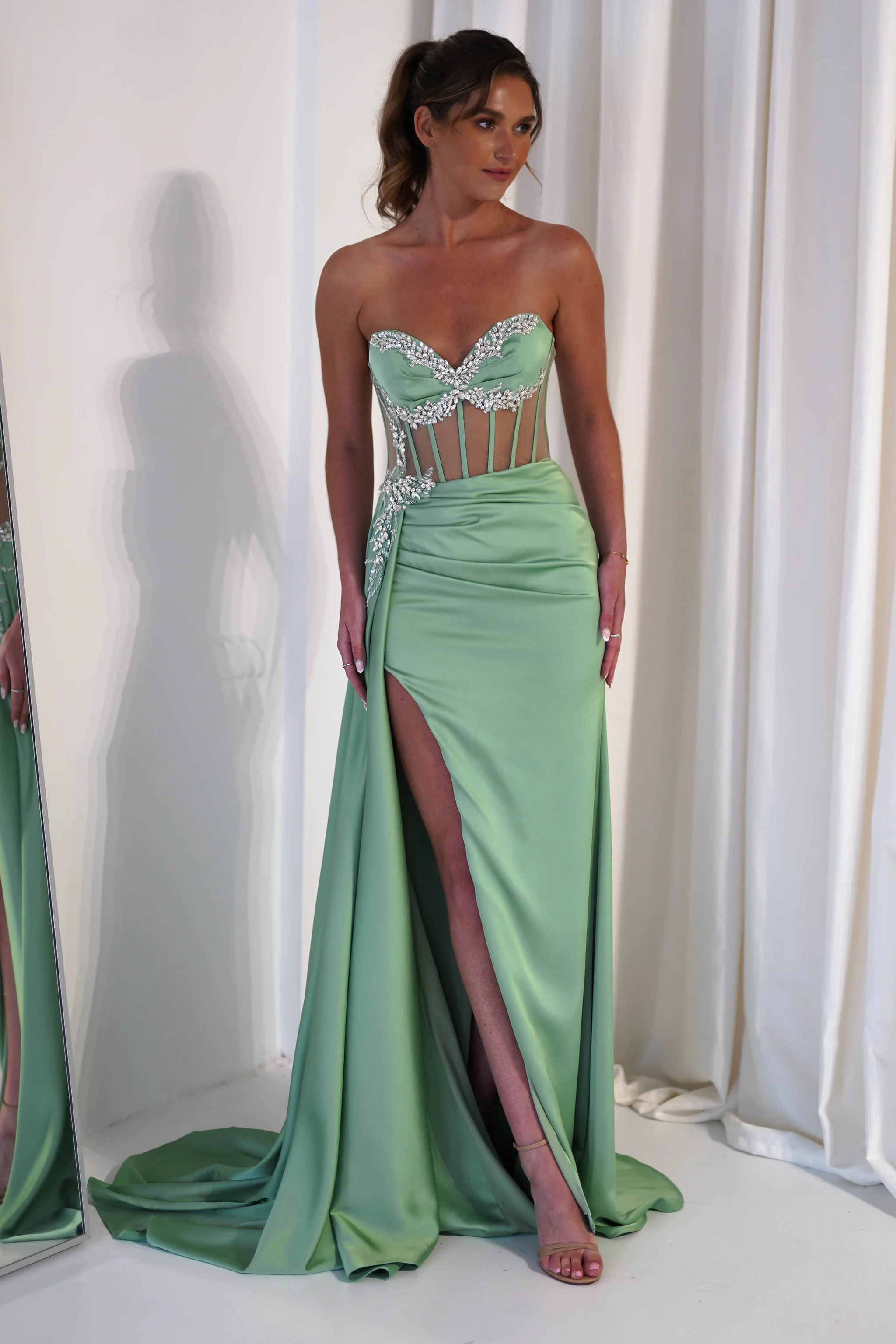 Jovana Strapless Gown | Mint Green | Oh Hello Clothing