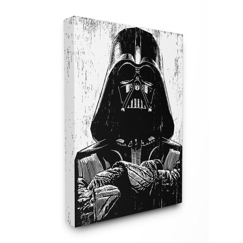 24 in. x 30 in. "Black and White Star Wars Darth Vader Distressed Wood Etching" by Artist Neil Sh... | The Home Depot