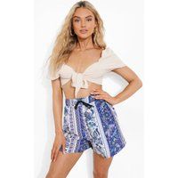 Womens Printed Woven Shorts - Blue - 8, Blue | Boohoo.com (UK & IE)