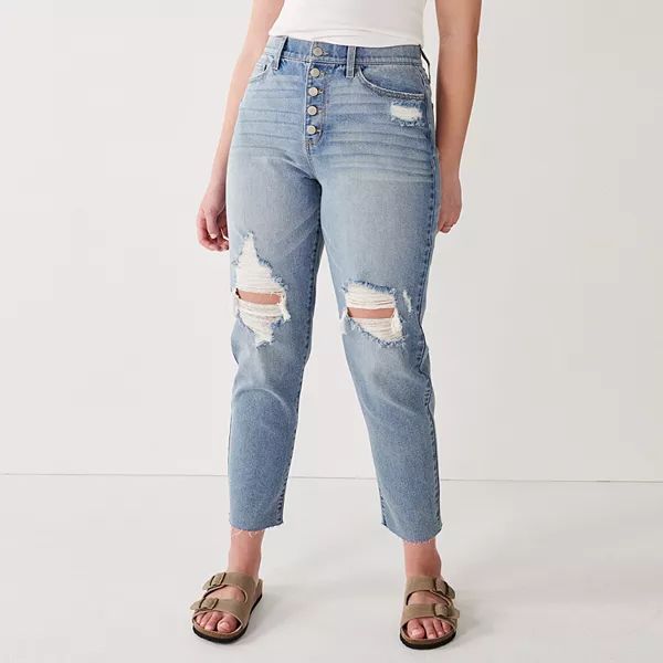 Juniors' SO® High-Rise Curvy Mom Destructed Jeans | Kohl's