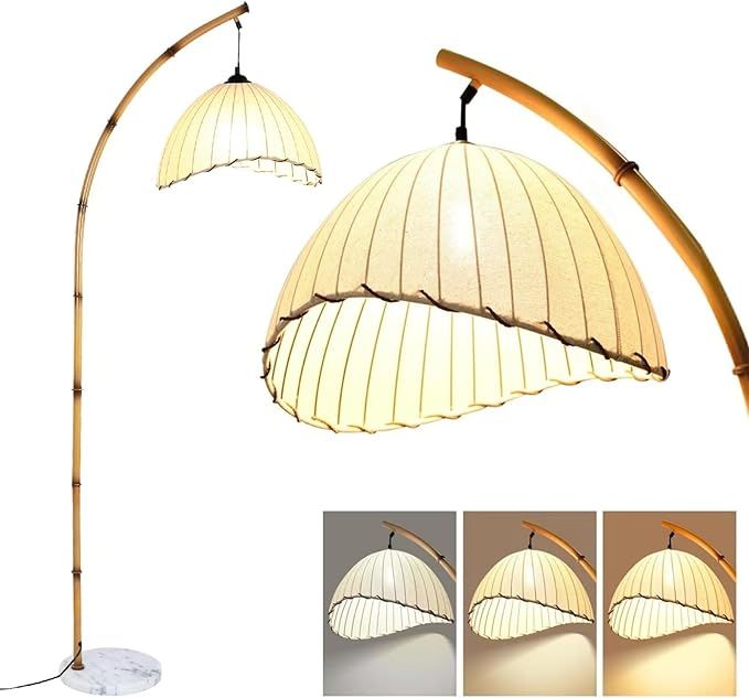 Bamboo Floor lamp mid Century Rattan Retro Floor lamp Bohemian Style LED Tall lamp for Living Roo... | Amazon (US)