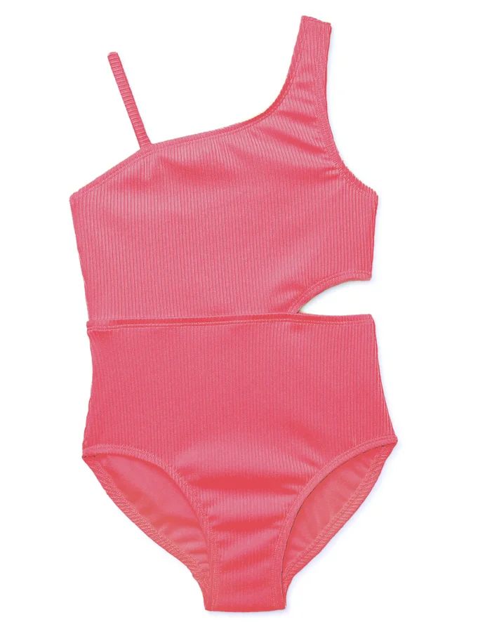 Wonder Nation Girls Ribbed Cut Out One-Piece Swimsuit, Sizes 4-18 & Plus | Walmart (US)