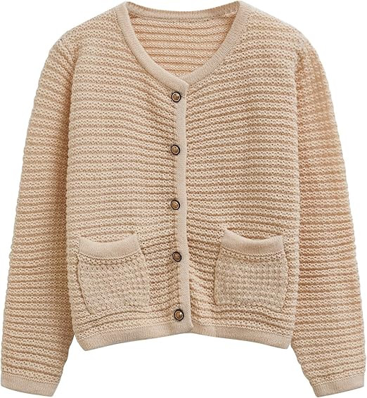 CHICWISH Women Waffle Knit Sweater Cardigan Open Front Button Crop Cardigan Long Sleeve Fall Casu... | Amazon (US)