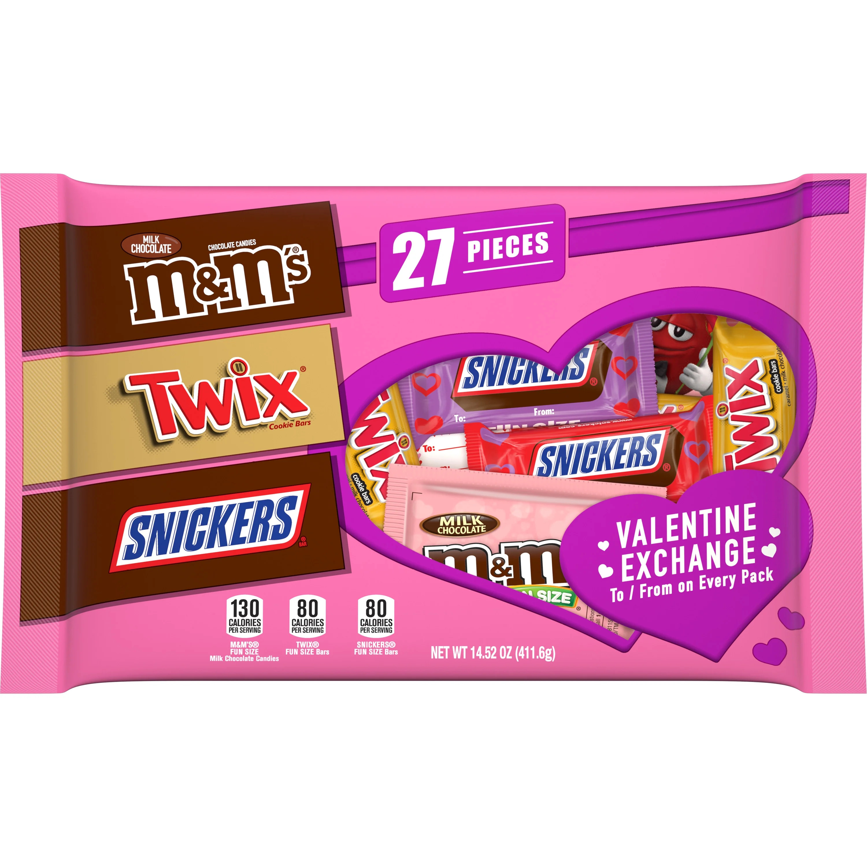 M&M's Snickers & Twix Valentines Assorted Chewy Chocolate Candy - 27 Pieces | Walmart (US)