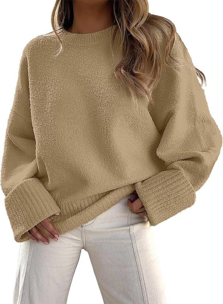 Prinbara Womens Oversized Sweater Crewneck Long Sleeve Fuzzy Knit Chunky Warm Pullover Sweaters T... | Amazon (US)