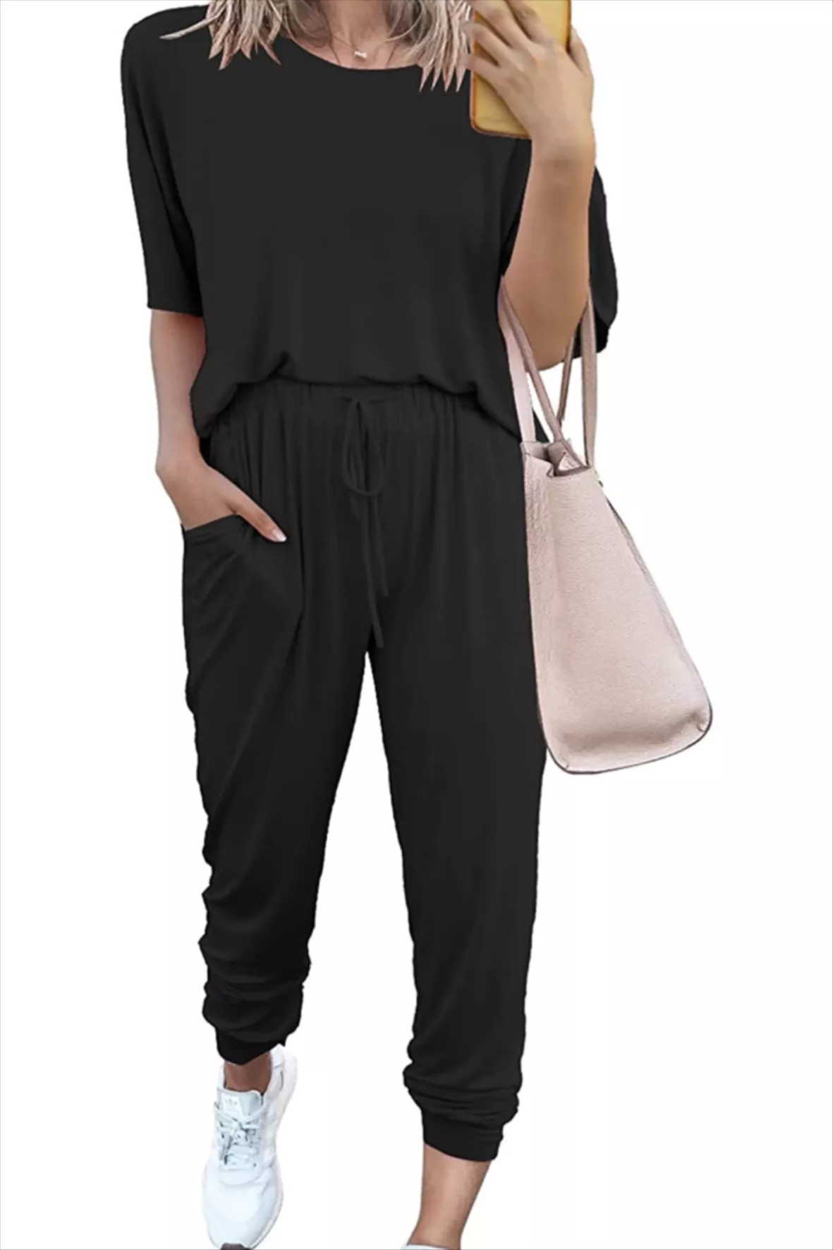 PRETTYGARDEN Women's Two Piece Tracksuit V Neck Short Sleeve Tops Long  Pants With Drawstring Outfits Jogger Sets(Black,Small : Clothing, Shoes &  Jewelry 