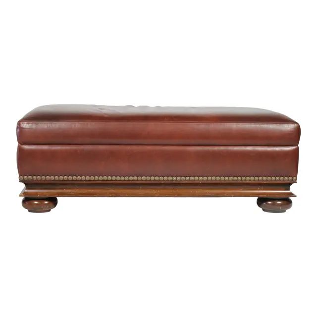 1990s Vintage Custom-Designed Rectangular Ottoman Bench With Leather Upholstery and Nailhead Trim | Chairish