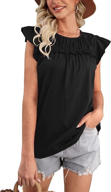 For G and PL Summer Women Ruffle Short Sleeve Babydoll Tunic Shirt Cute Round Neck Peplum Pleated... | Amazon (US)