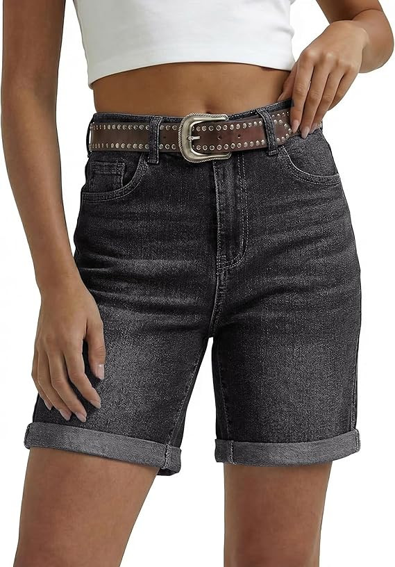luvamia Jean Shorts for Women High Waisted Trendy Causal Summer Fold Hem Stretchy Long Denim Shor... | Amazon (US)