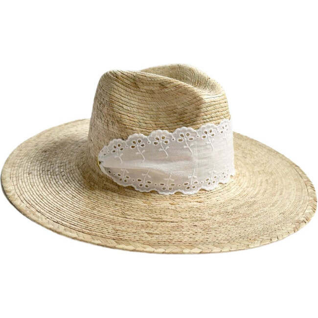 Sarah Bray Bermuda | Women's Zinnia Wide & Short Brim Lace Eyelet Ribbon Sun Hat, (White, Size Medium/Large) | Maisonette | Maisonette