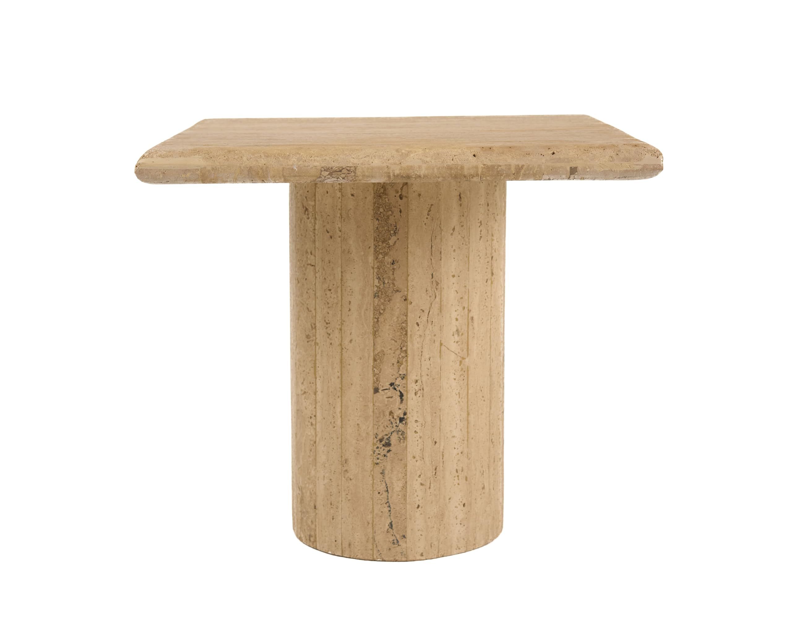 Reflat Collection Modern Living Room End Table, 15" Tall, Travertine Beige | Amazon (US)