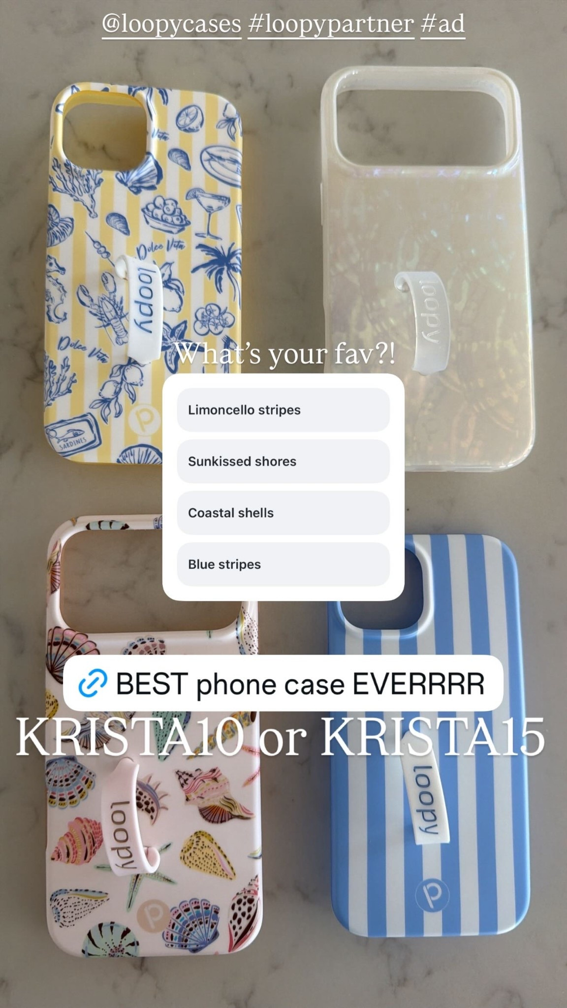 KRISTA10 or KRISTA15 @loopycases #loopypartner #ad What’s your fav?!