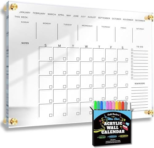 Classic Acrylic Calendar for Wall | Oversize 36' X 24' | Clear Home Office Glass Calander Dry Era... | Amazon (US)