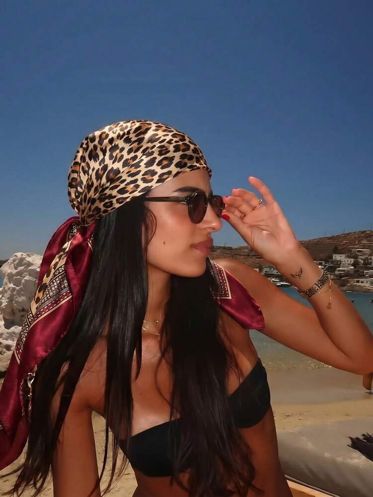 1pc Women's Bohemian Vintage Leopard Print Bandana Headscarf, Suitable For Daily Outfit And Beach... | SHEIN
