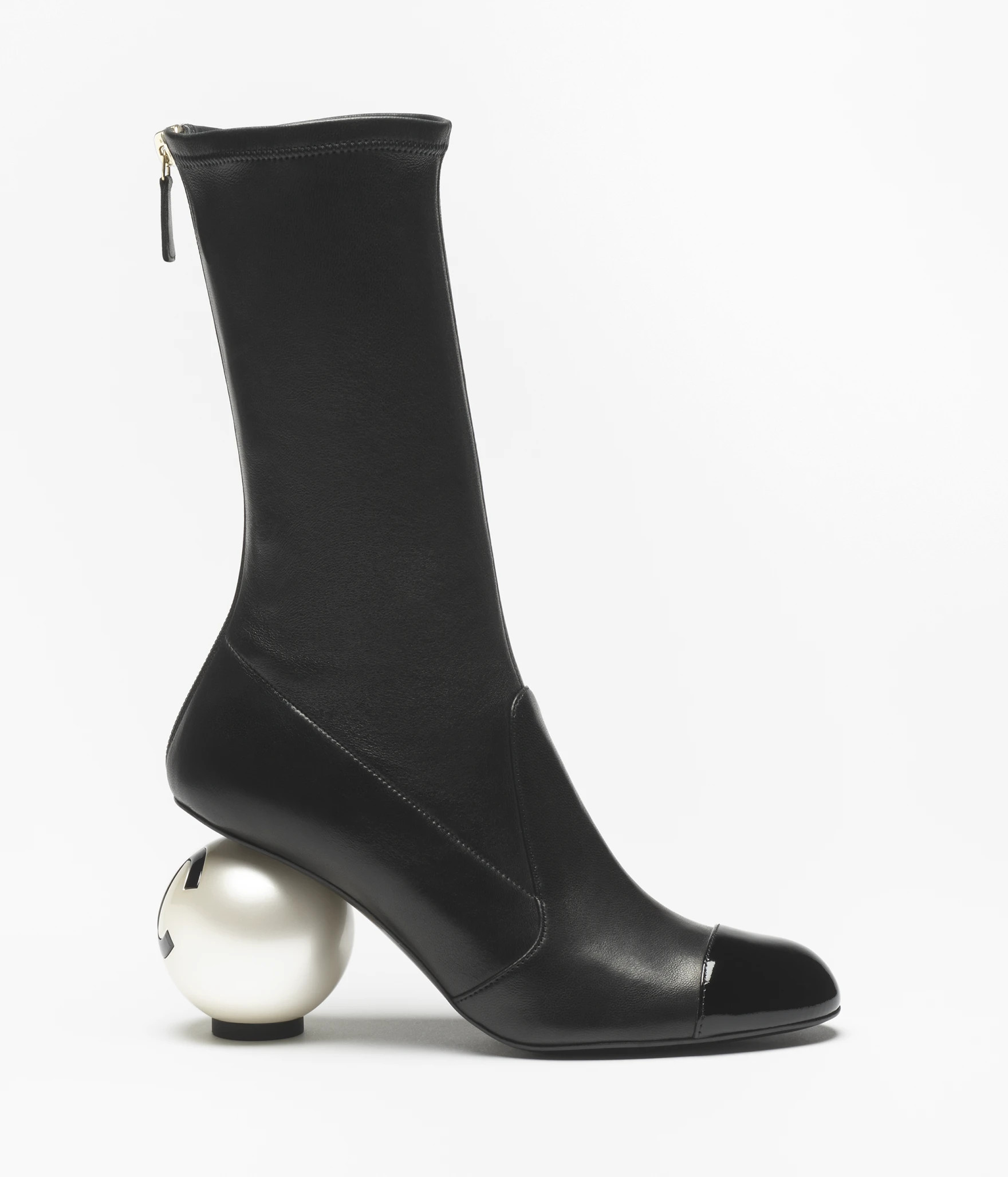 Mid-calf boots - Stretch lambskin & patent calfskin, black — Fashion | CHANEL | Chanel, Inc. (US)