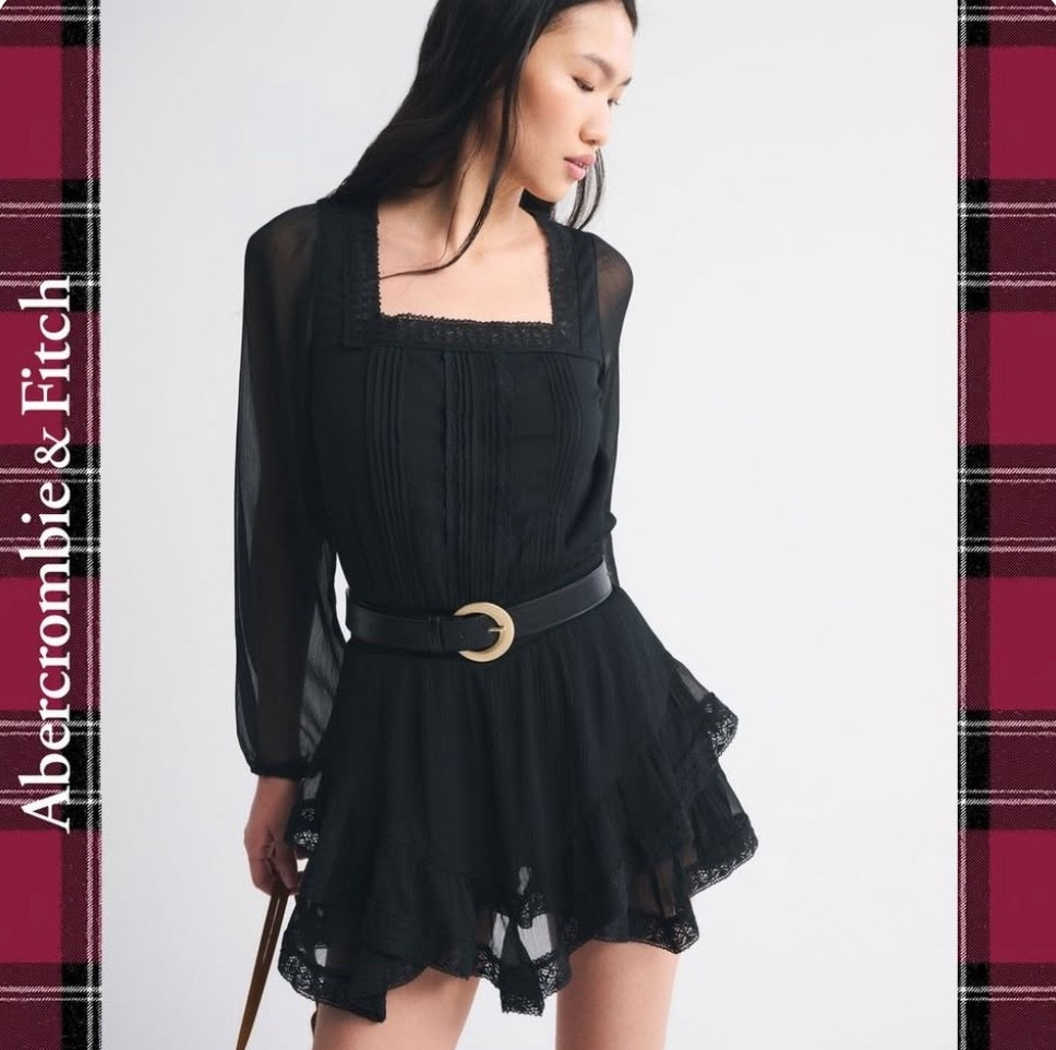 Long-Sleeve Squareneck Tiered Skort