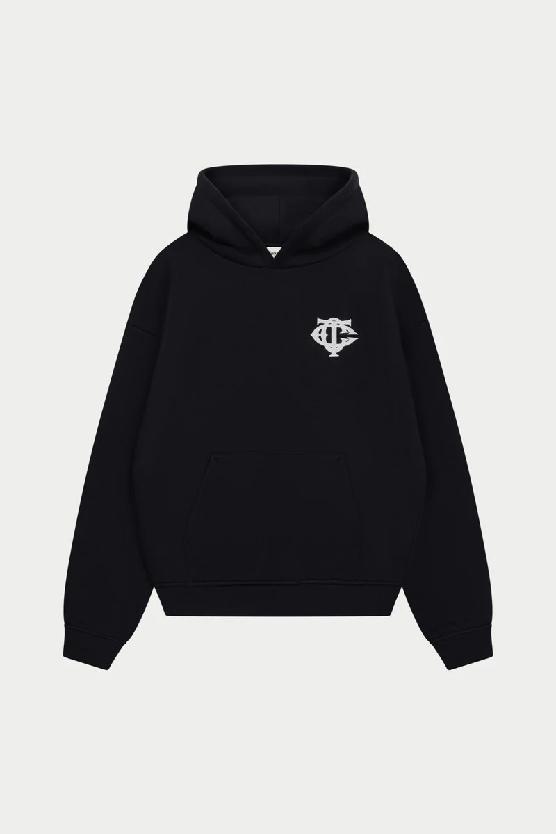 HEAVYWEIGHT MONOGRAM APPLIQUE EMBLEM HOODIE - BLACK | The Couture Club