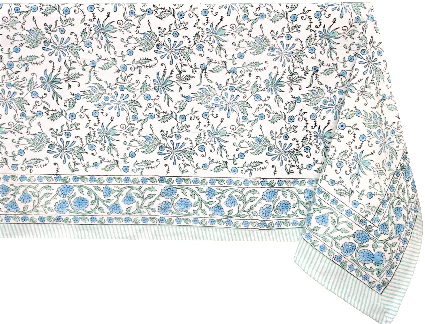 ATOSII Aster Blue 100% Cotton Rectangle Boho Fall Tablecloth, Handblock Floral Table Cloth Linen ... | Amazon (US)