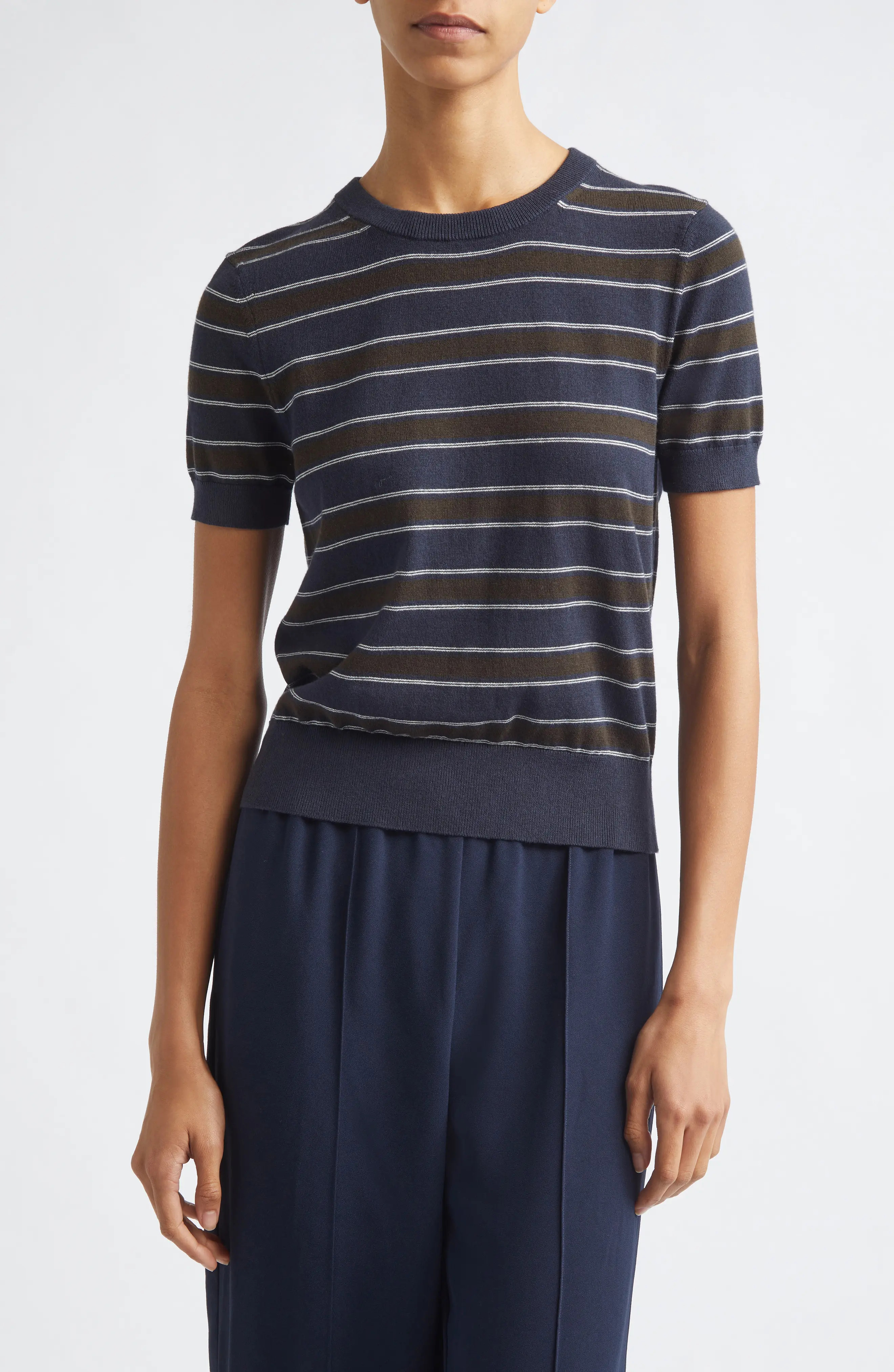 Stripe Short Sleeve Cotton & Cashmere Sweater T-Shirt (Women) | Nordstrom | Nordstrom