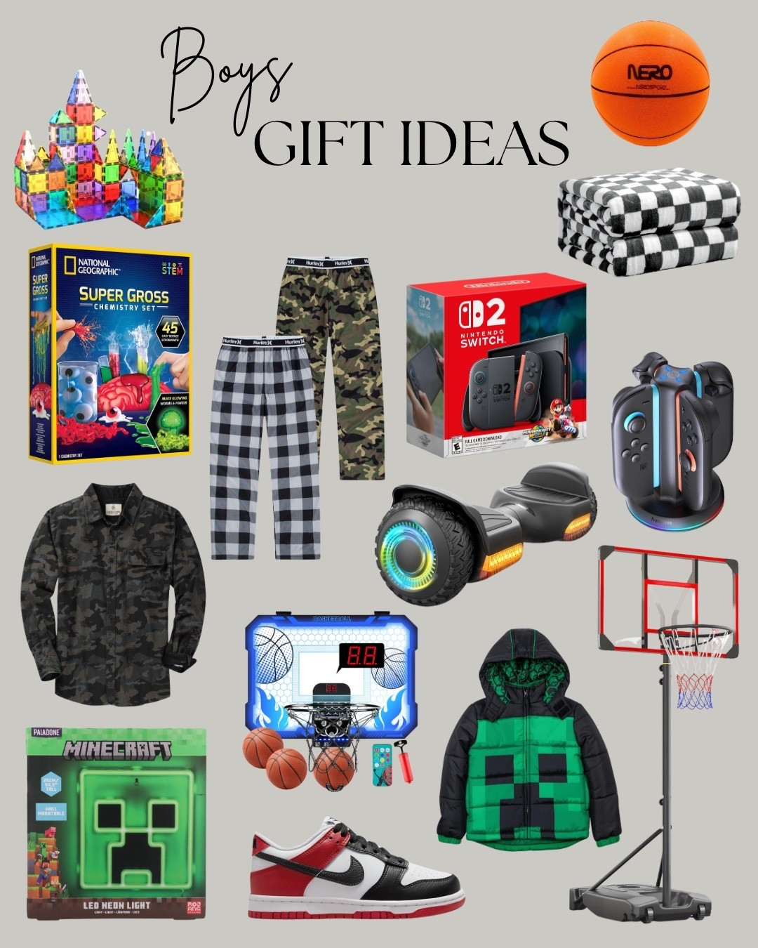 Find your son, nephew, grandson, or friends the perfect gift! These boys gift ideas have something for kids that love basketball (even a quiet indoor ball), Minecraft, gaming, science experiments, cozy season, hover boards, and being creative with magnetic blocks!

#LTKKids #LTKCyberWeek #LTKGiftGuide