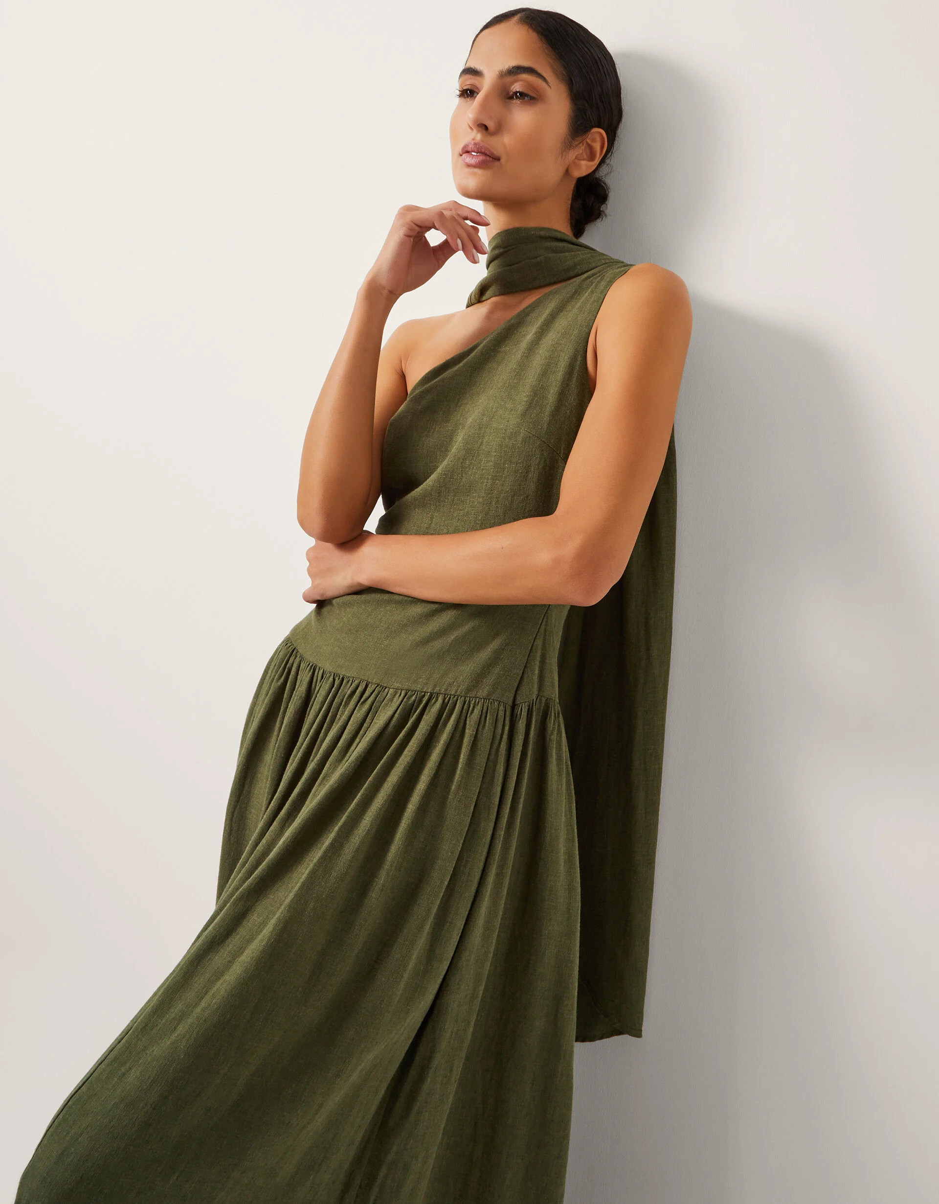 The India Edit Leila One Shoulder Maxi Dress Green | Monsoon (UK)