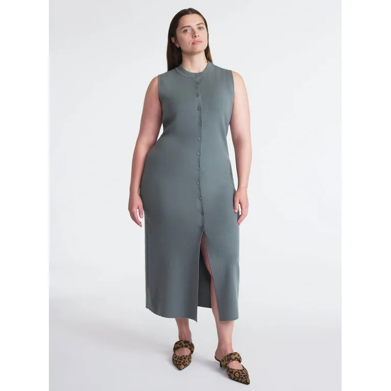 Scoop Women's and Women’s Plus Button Front Midi Sweater Dress, Sizes XS-4X | Walmart (US)