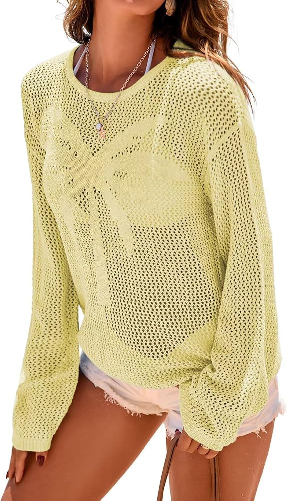 Dokotoo Womens Fashion 2026 Summer Crochet Hollow Out Long Sleeve Sweaters Casual Crewneck Pullov... | Amazon (US)