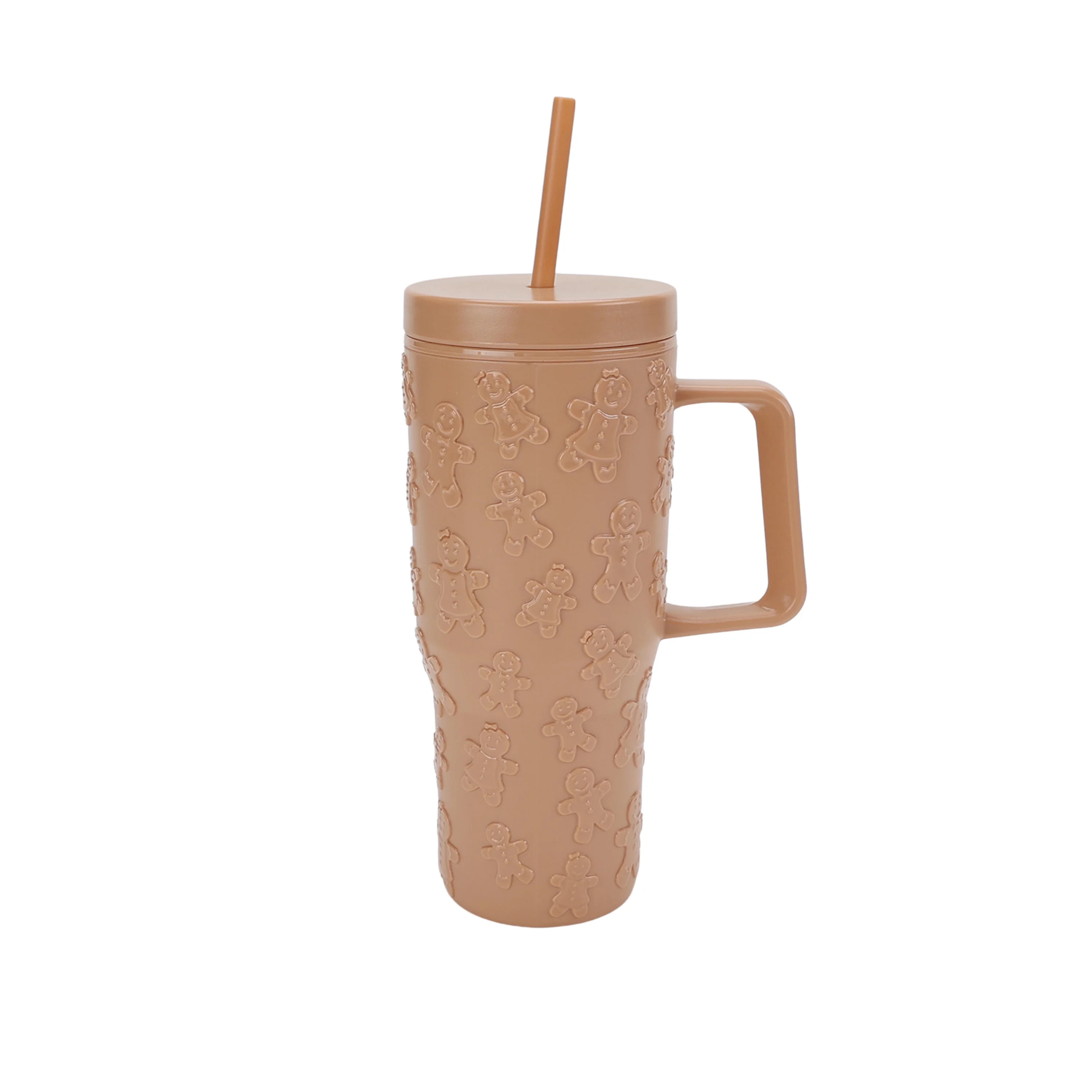 30 Ounce Tan Acrylic Double Wall Embossed Gingerbread Tumbler with Straw and Handle, by Holiday T... | Walmart (US)