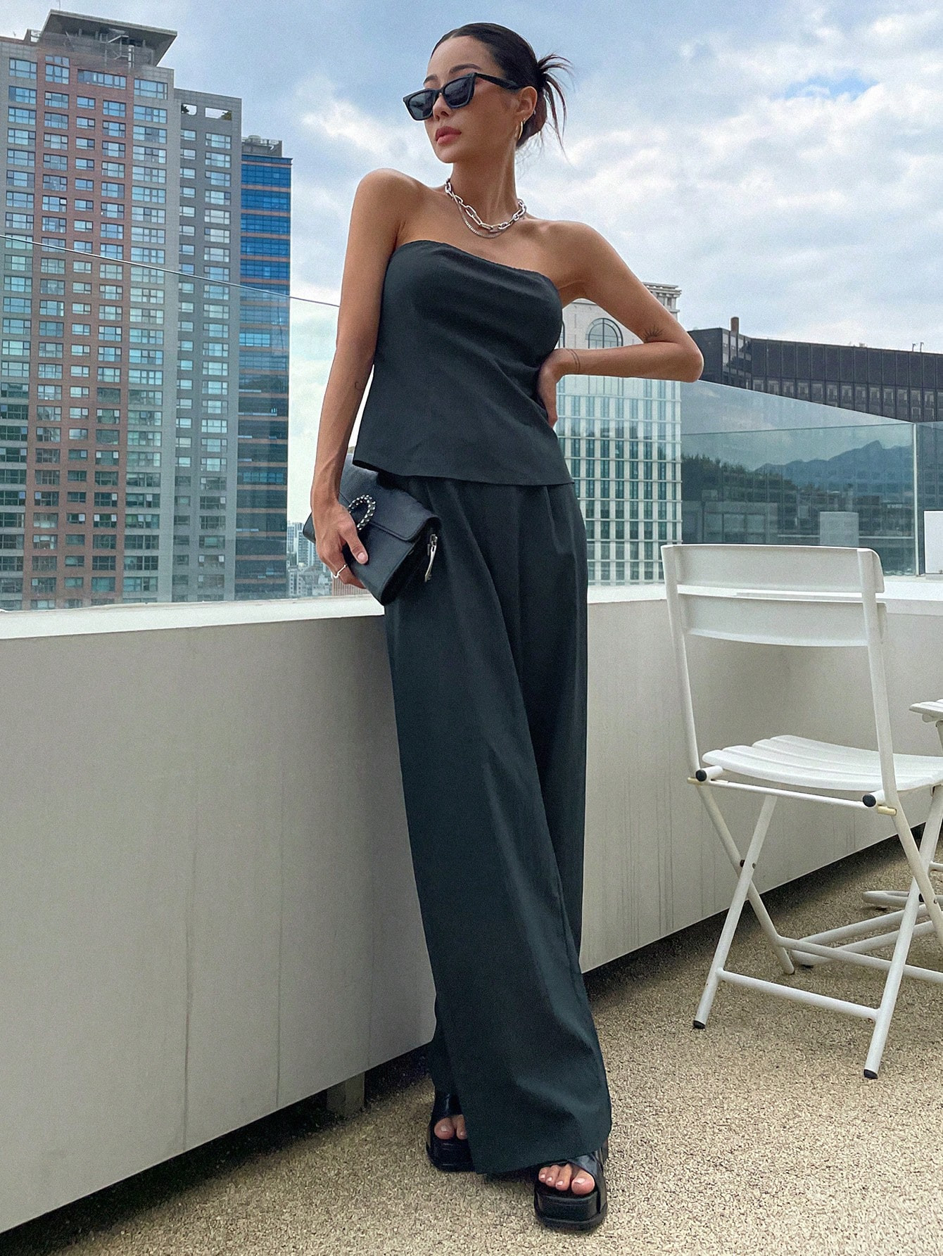 DAZY Solid Tube Top & Wide Leg Pants | SHEIN