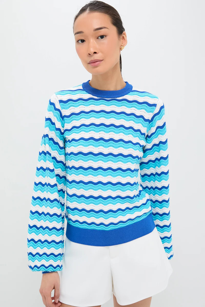 Aqua Wavy Stripe Callie Crewneck | Tuckernuck (US)