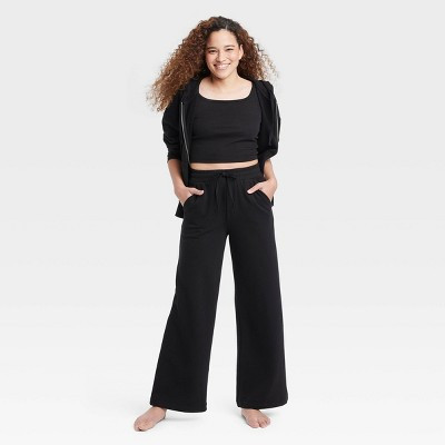 Women's Fleece Wide Leg Lounge Pants - Colsie™ Black XS | Target