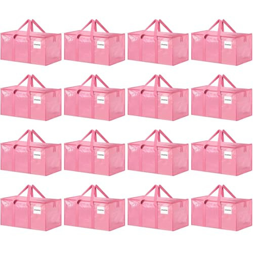 16 Pack Extra Large Heavy Duty Moving Bags, Pink Storage Bins with Lids, Reinforced Handles & Heavy-Duty Zippers Moving Boxes Storage Bags Totes for Clothes Packing, Dorms, College Supplies, Pink | Amazon (US)