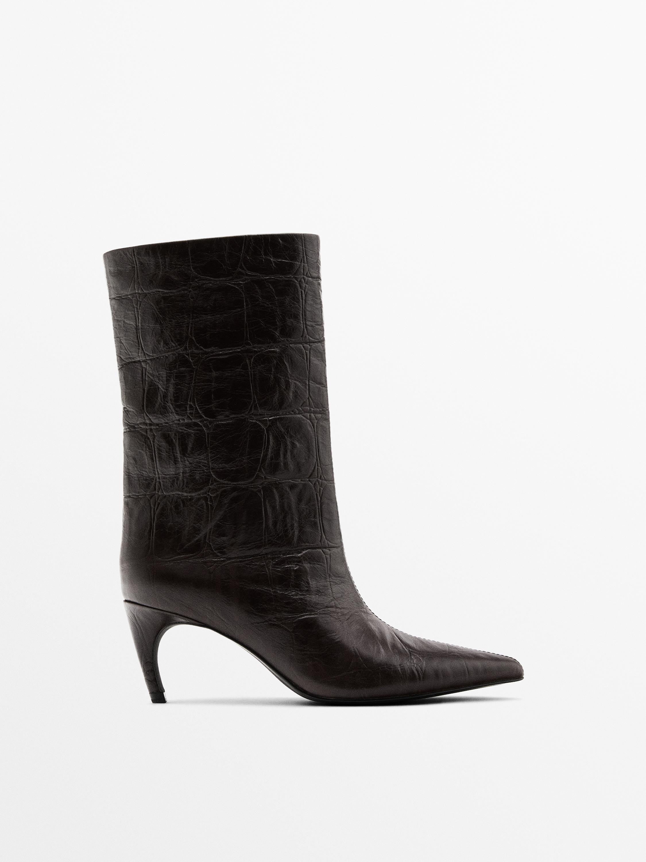 Embossed leather high-heel ankle boots | Massimo Dutti US