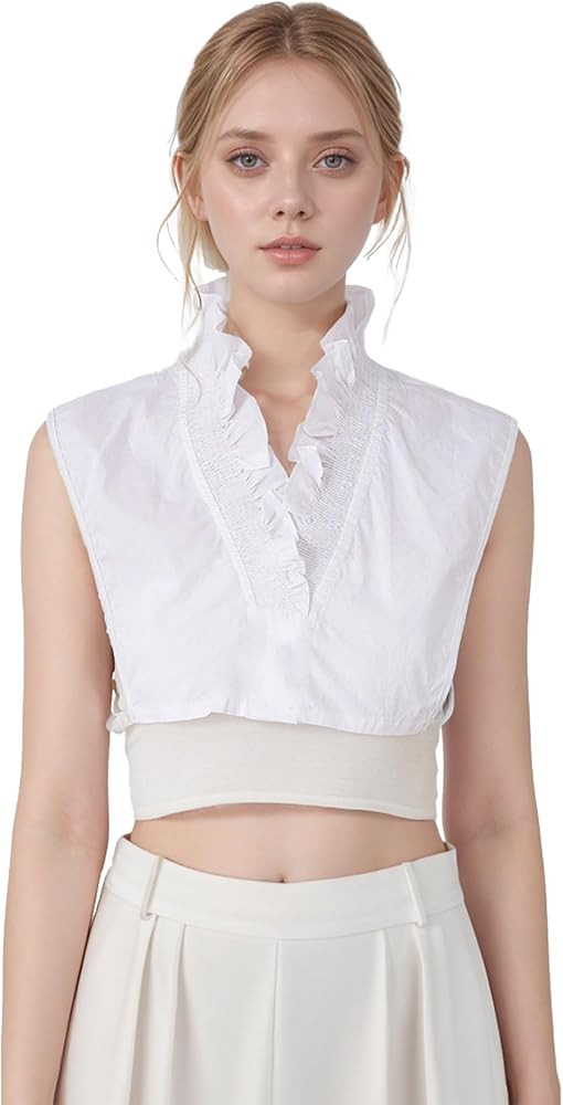 Victoria Cotton Shirts Elegant Ruffle Collar V Neck Dickey Mock Turtleneck Faux Collars for Women... | Amazon (US)