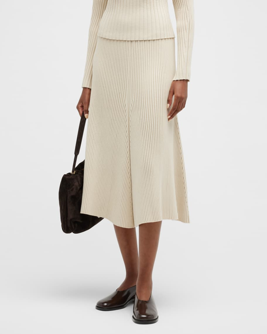 Rib-Knit A-Line Midi Skirt | Neiman Marcus