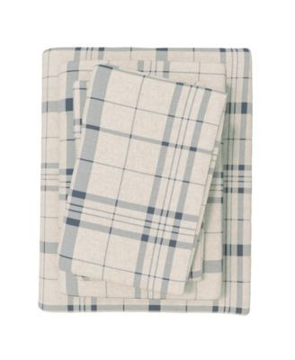 Linery & Co Ultra-Soft Turkish Cotton Plaid Flannel Sheet Set - Wide plaid blue tan | Macy's