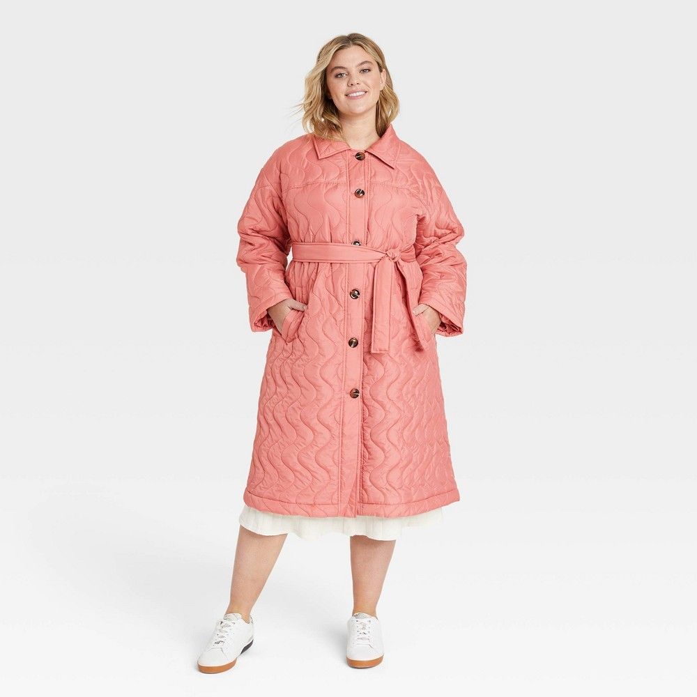 Women's Plus Size Button-Front Overcoat - Who What Wear Pink 3X | Target